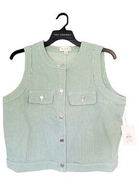 NWT Free Assembly Womens Large Striped Button Up Sleeveless Top